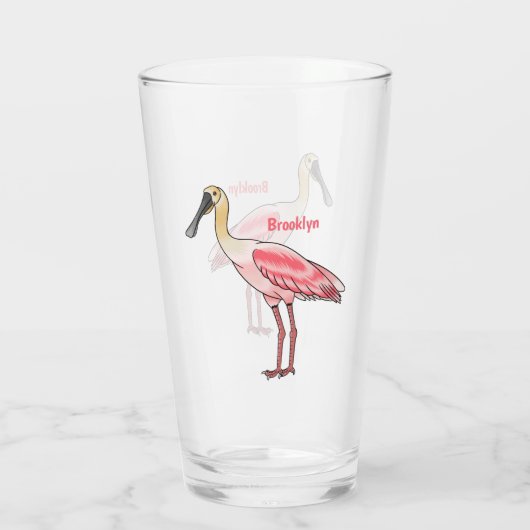 Roseate lepel vogel cartoon glas (Achterkant)