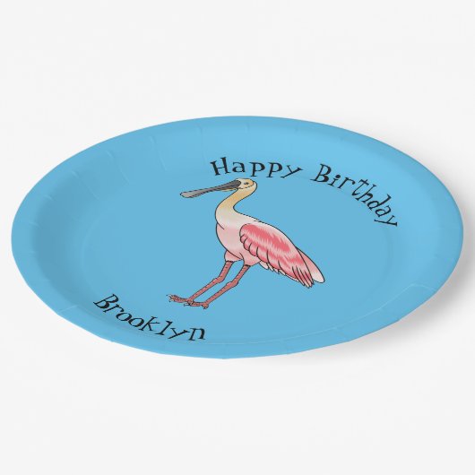 Roseate lepel vogel cartoon papieren bordje (Gekanteld)