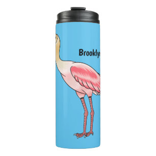 Roseate lepel vogel cartoon thermosbeker