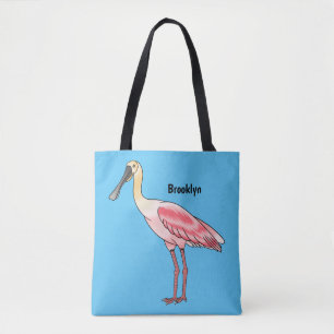 Roseate lepel vogel cartoon tote bag