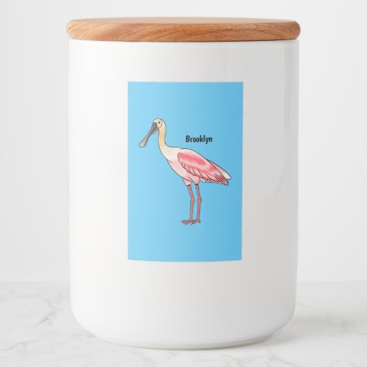 Roseate lepel vogel cartoon voedselcontainer etiket (Voorkant)