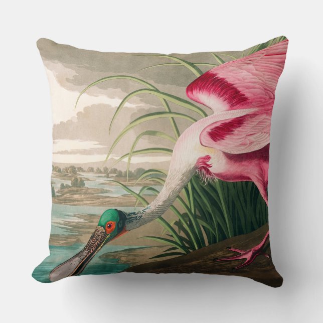 Roseate Lepelaar door John James Audubon Kussen (Voorkant)