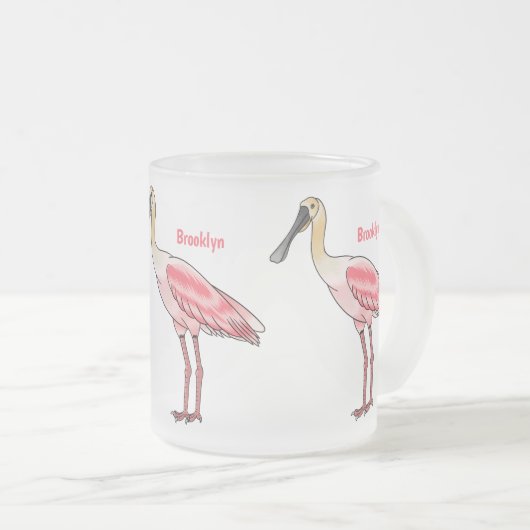 Roseate spoonbill bird cartoon illustration  matglas koffiemok (Voorkant rechts)