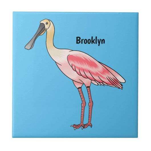 Roseate spoonbill bird cartoon illustration  tegeltje (Voorkant)