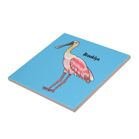 Roseate spoonbill bird cartoon illustration  tegeltje (Zijkant)