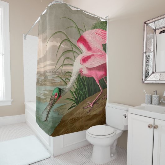 Roseate Spoonbill Birds of America Audubon Print Douchegordijn (In situ)