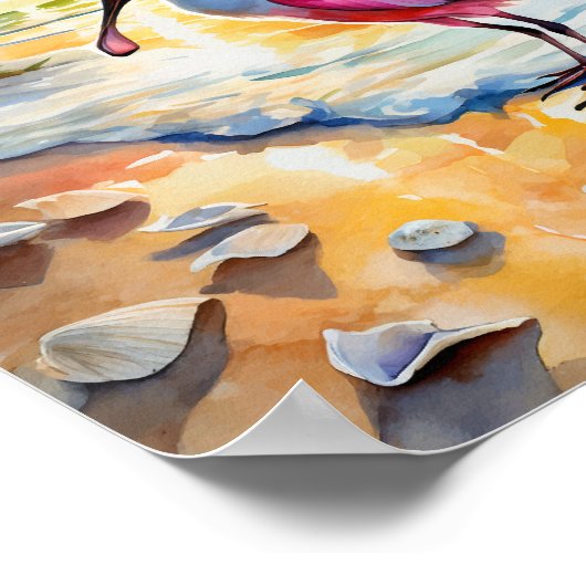 Roseate Spoonbill Florida Sunset Waterverf Poster (Hoek)