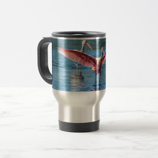 Roseate Spoonbill Roestvrij staal 15 oz reismok Reisbeker (Voorkant links)