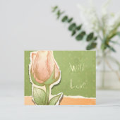  rosebud in groen, briefkaart (Staand voorkant)