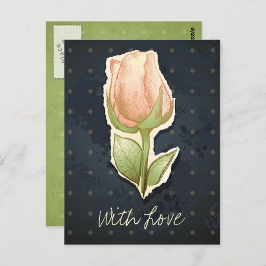  rosebud in zwart briefkaart (Voorkant / Achterkant)