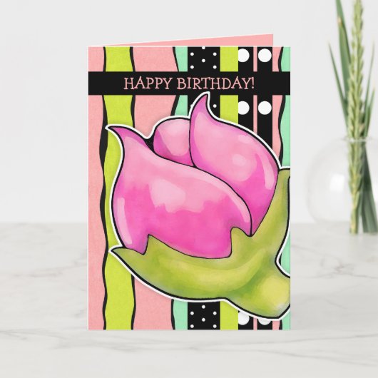 Rosebud Joy kleur Verjaardag Kaart (Voorkant)