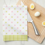 Rosebud Joy stippen roze groene keukenhanddoek (Quarter Fold)