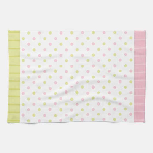 Rosebud Joy stippen roze groene keukenhanddoek (Horizontaal)