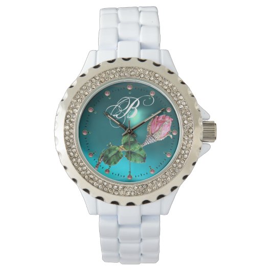 ROSEBUD JUWEEL EN DIAMANTEN MONOGRAM Blauw Gem Horloge (Voorkant)