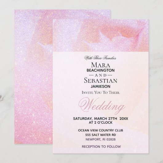 ~ Rosebud Rozen Faux Glitter Perzik Roze bruiloft Kaart (Voorkant / Achterkant)