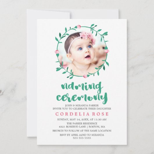 Rosebud Wreath | Roze en groene spelceremonie Kaart (Voorkant)