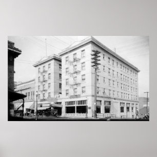 Roseburg, OR Town Uitzicht en Umpqua Hotel Poster