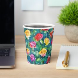 Rosebushes blooming watercolor pattern papieren bekers