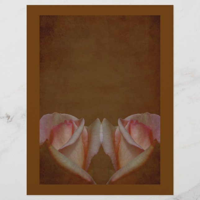 Rosebuuste roze bruinbloemige papierstof (Voorkant)