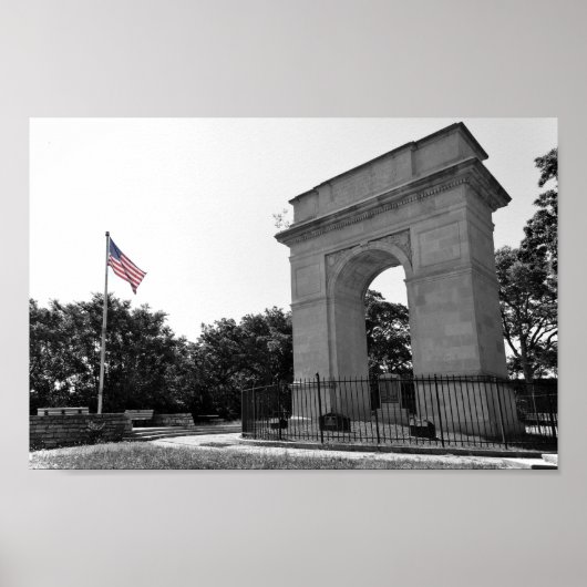 Rosedale Memorial Arch and Flag, Kansas City, BW Poster (Voorkant)