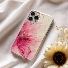 Rosée Élégance Luxury Pink Floral Silk  iPhone 16 Hoesje
