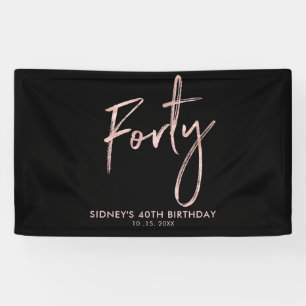 RoseGold Black 40th Birthday Party Welkomstbanner Spandoek