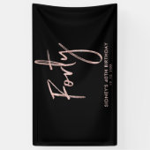RoseGold Black 40th Birthday Party Welkomstbanner Spandoek (Verticaal)