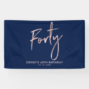 RoseGold Blau 40e Verjaardagsfeest Welkom Banner