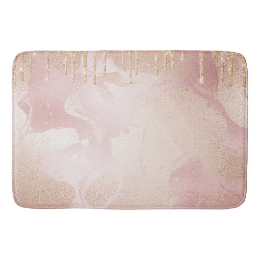 Rosegold Blush marble met Gold Glitter Droplets Badmat (Voorkant)