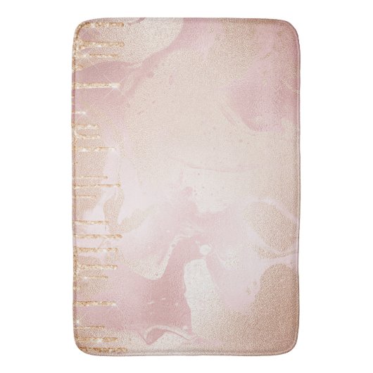 Rosegold Blush marble met Gold Glitter Droplets Badmat (Voorkant Verticaal)