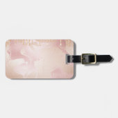 Rosegold Blush marble met Gold Glitter Droplets Bagagelabel (Voorkant horizontaal)