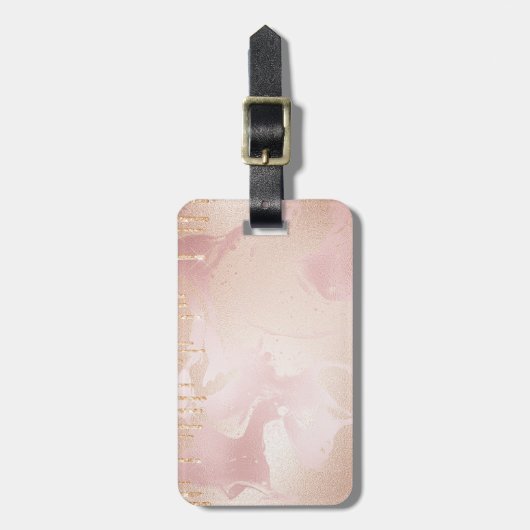 Rosegold Blush marble met Gold Glitter Droplets Bagagelabel (Voorkant verticaal)