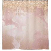 Rosegold Blush marble met Gold Glitter Droplets Douchegordijn (Voorkant)