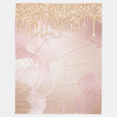 Rosegold Blush marble met Gold Glitter Droplets Fleece Deken (Voorkant)