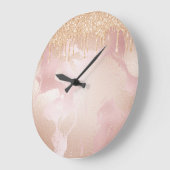 Rosegold Blush marble met Gold Glitter Droplets Grote Klok (Hoek)