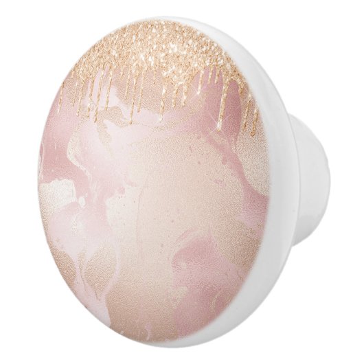 Rosegold Blush marble met Gold Glitter Droplets Keramische Knop (Rechts)