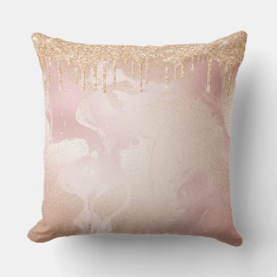 Rosegold Blush marble met Gold Glitter Droplets Kussen