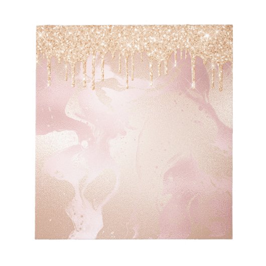 Rosegold Blush marble met Gold Glitter Droplets Notitieblok (Voorkant)