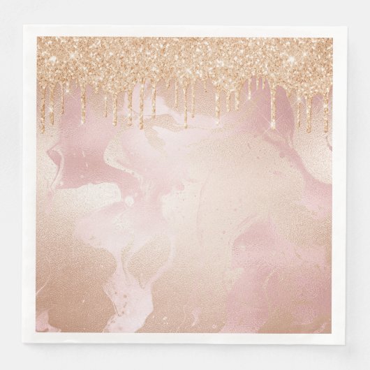 Rosegold Blush marble met Gold Glitter Droplets Servet (Voorkant)