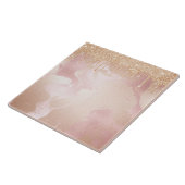 Rosegold Blush marble met Gold Glitter Droplets Tegeltje (Zijkant)