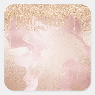 Rosegold Blush marble met Gold Glitter Droplets Vierkante Sticker