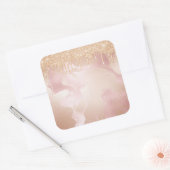 Rosegold Blush marble met Gold Glitter Droplets Vierkante Sticker (Envelop)