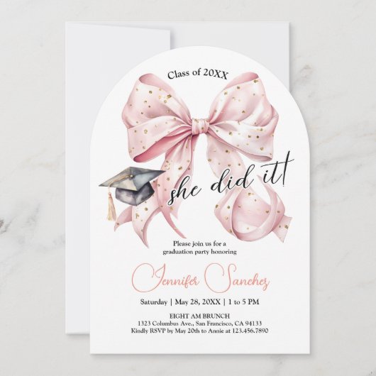 Rosegold Bow Afstuderen Arch Invitation Kaart (Voorkant)