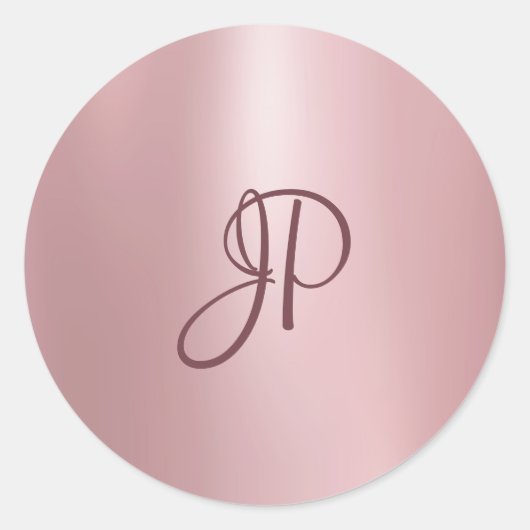 Rosegold Colour Monogramed Elegant Sjabloon Compac Ronde Sticker (Voorkant)