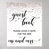 Rosegold Confetti Hearts Guest Book Reception Sign Poster (Voorkant)