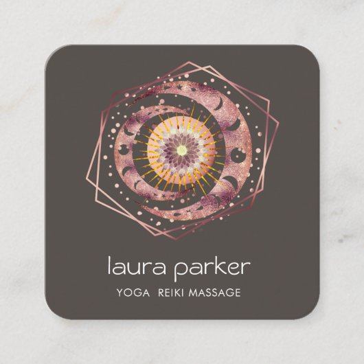 Rosegold Crescent Moon Mystic Lotus Eye Celestial Vierkante Visitekaartje (Voorkant)