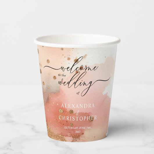 RoseGold Earthtone Waterverf Bruiloft Glitz Papieren Bekers (Achterkant)