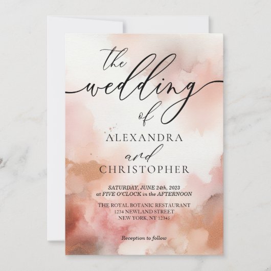 RoseGold Earthtone Waterverf bruiloft uitnodigen Kaart (Voorkant)