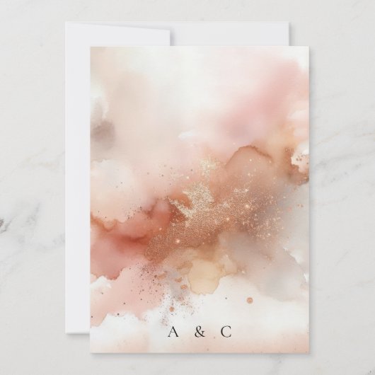 RoseGold Earthtone Waterverf bruiloft uitnodigen Kaart (Achterkant)