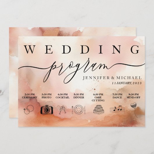 RoseGold Earthtone Waterverf Trouwpictogram Programmakaart (Voorkant / Achterkant)